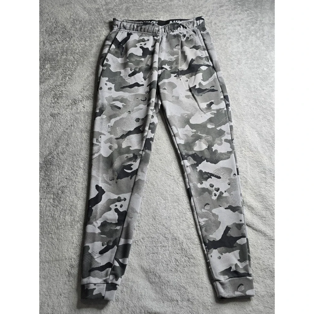 Nike Joggers Mens Small Black Gray Camo Tapered Sweatpants Gym CU6200-010